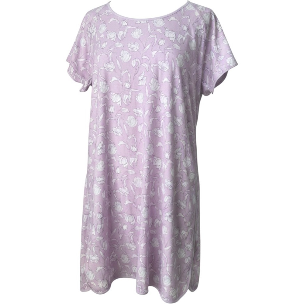 LAKE Pima Cotton Nightgown XXL Purple Tulip Floral Short Sleeve Sleep Dress